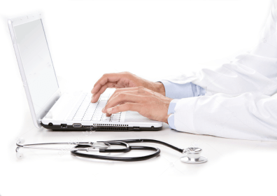 Doctor using laptop