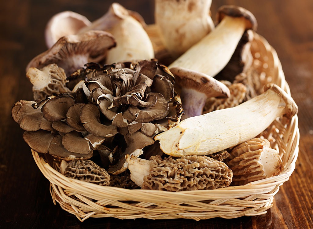 wild mushrooms in basket
