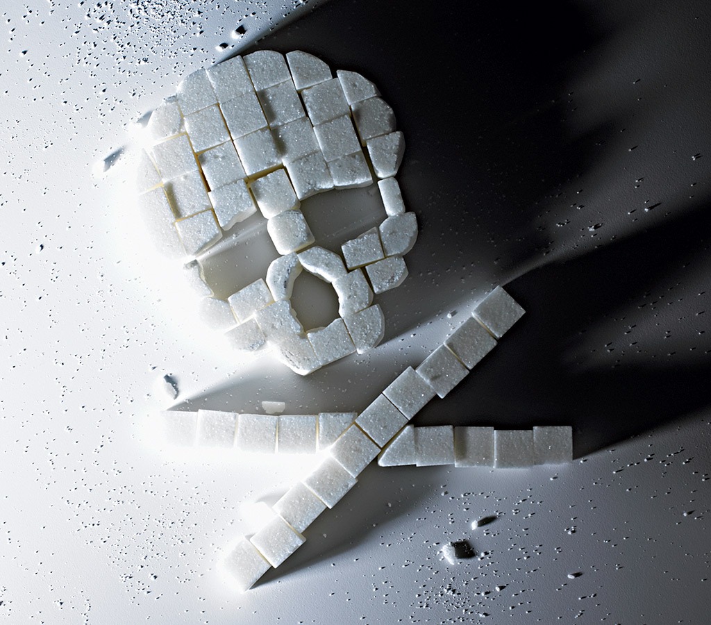 Skull and crossbones made of sugar cubes