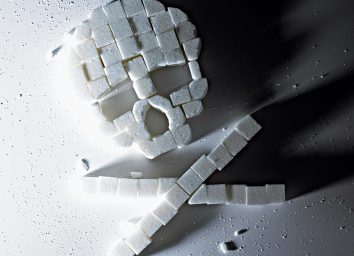 Skull and crossbones made of sugar cubes