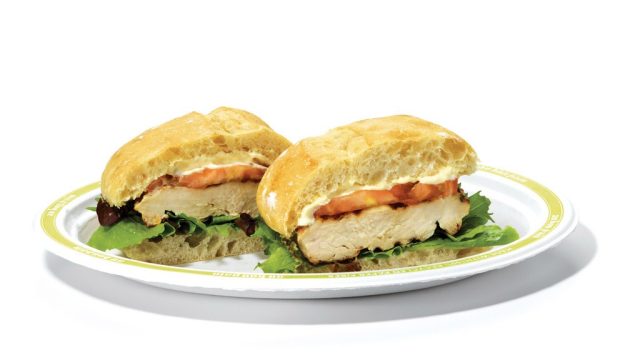 Au Bon Pain chicken sandwich on plate