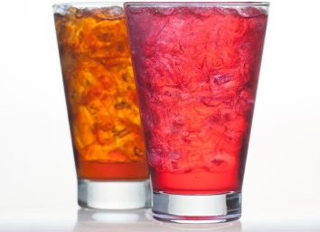 Orange and pink colored water