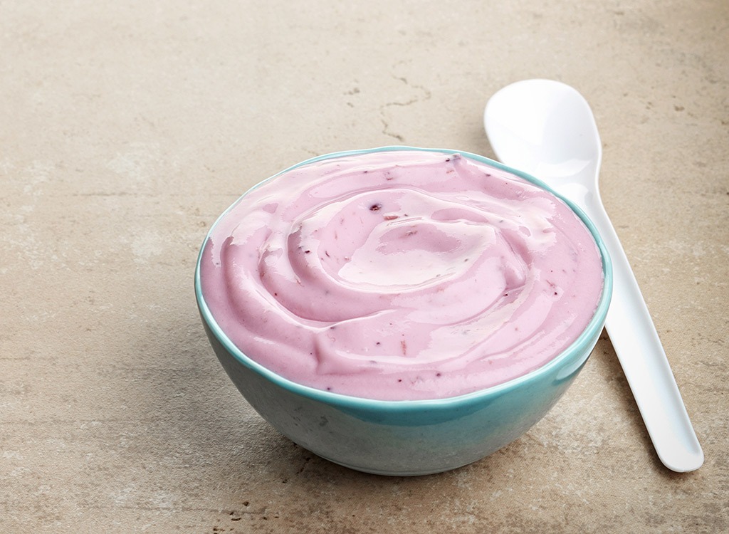 Blueberry yogurt in blue bowl