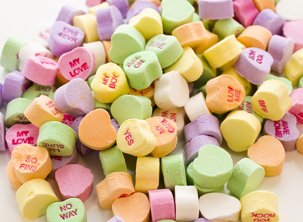 Those tiny candy hearts with Valentine's Day sayings have 170