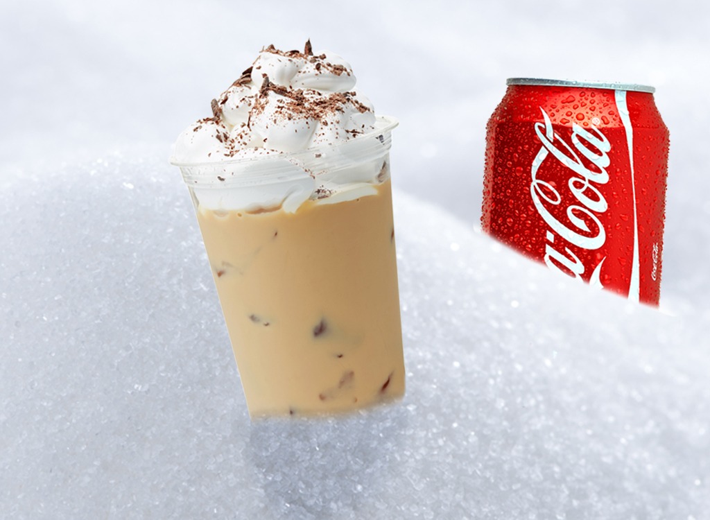 Iced coffee with whipped cream Coke can