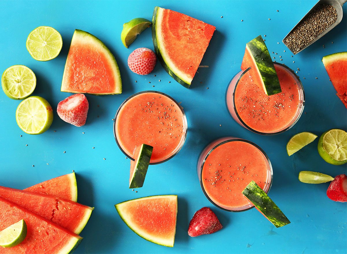 strawberry watermelon chia smoothie glasses