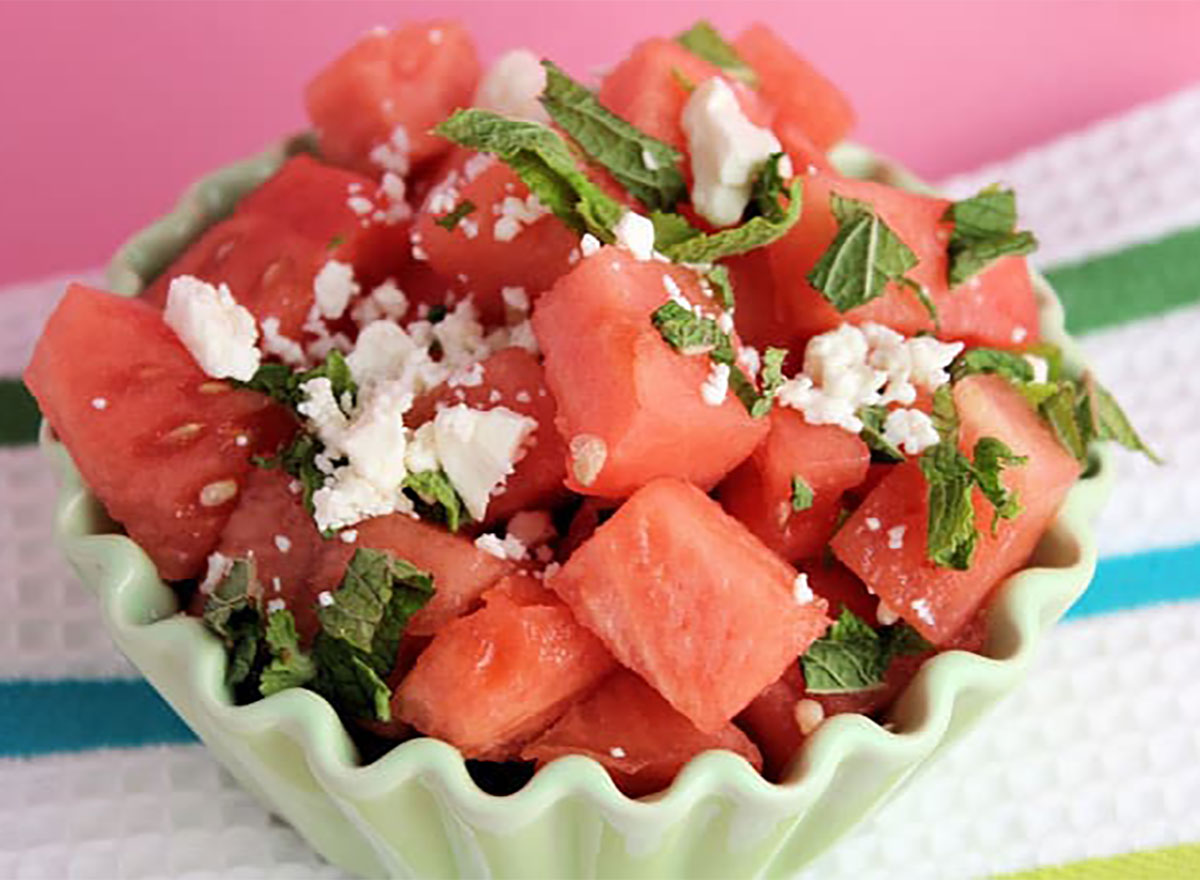 watermelon salad with feta and mint