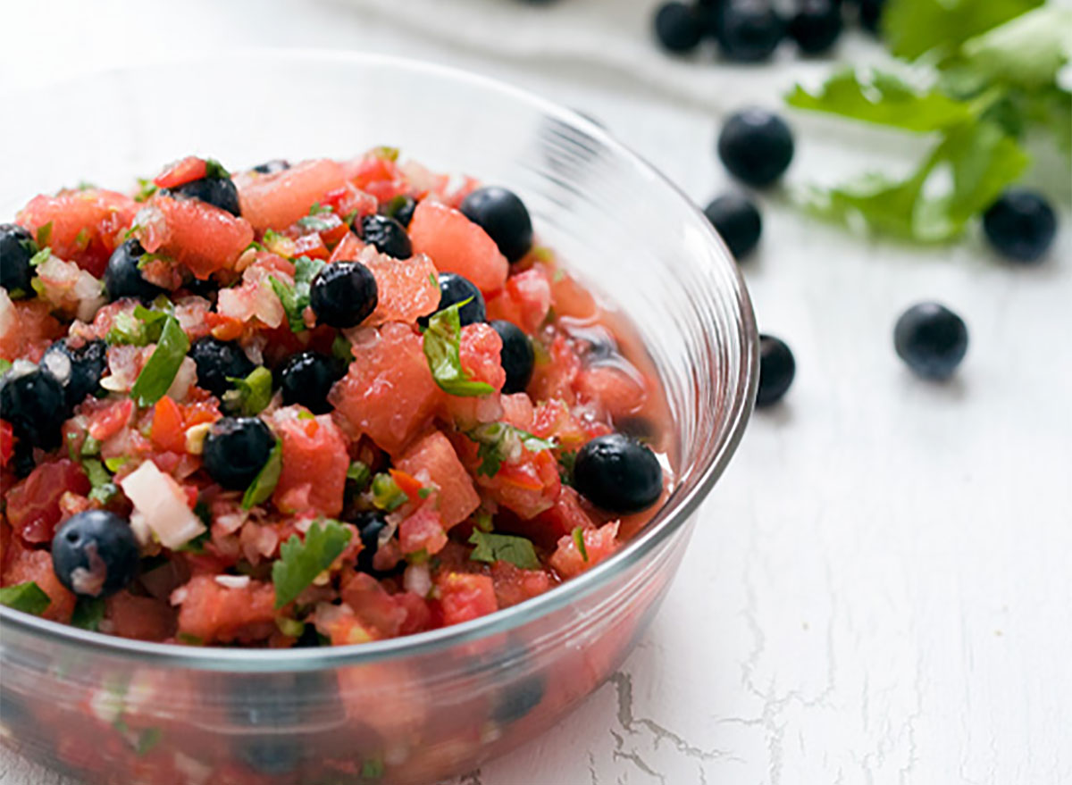 bowl of watermelon blueberry salsa