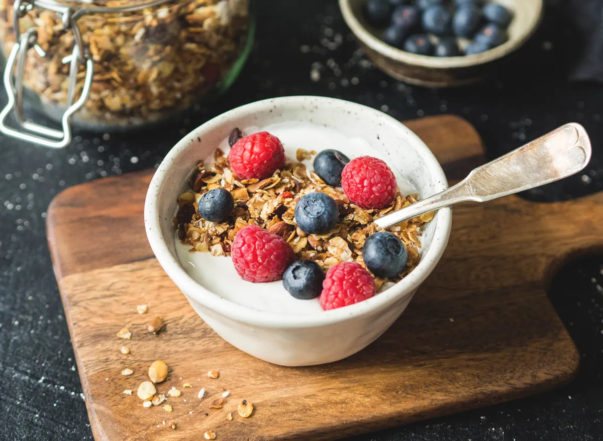 Bowl of yogurt granola berries