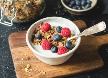 Bowl of yogurt granola berries