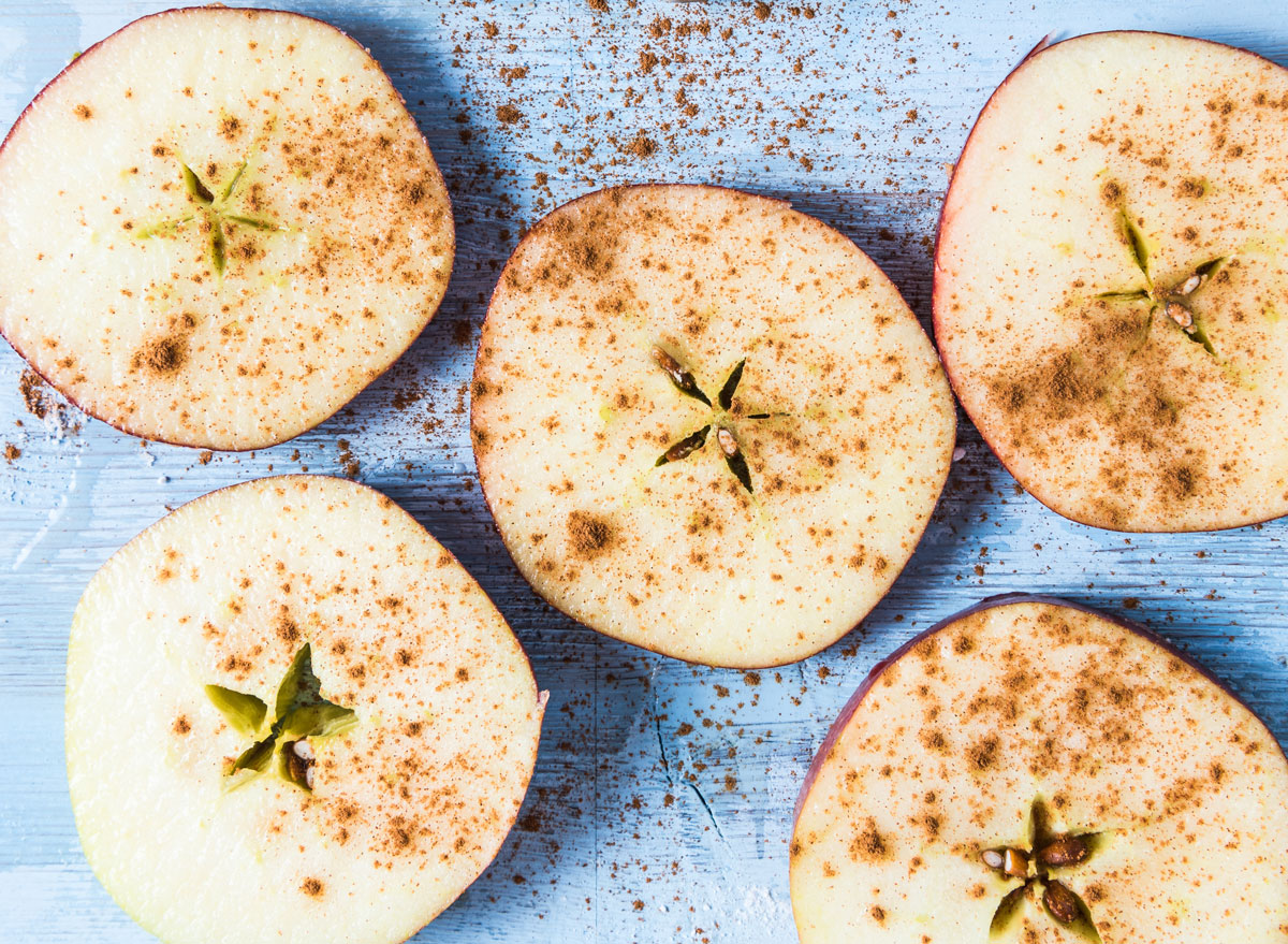 Apple slices sprinkled with cinnamon