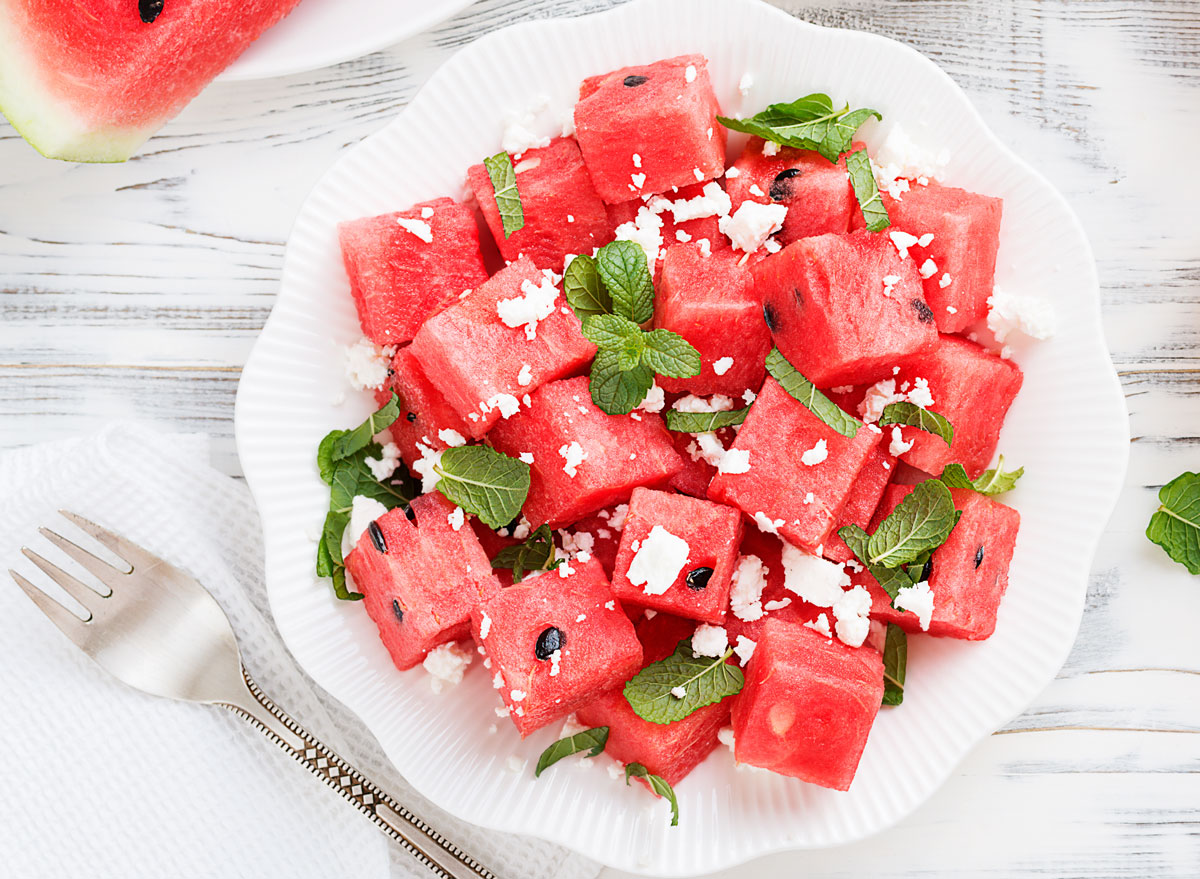 Cubed watermelon mint salad