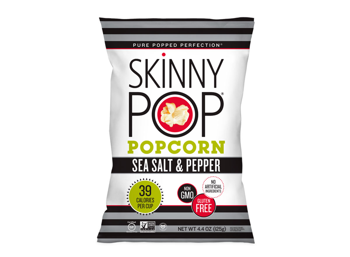skinnypop sea salt and black pepper popcorn bag