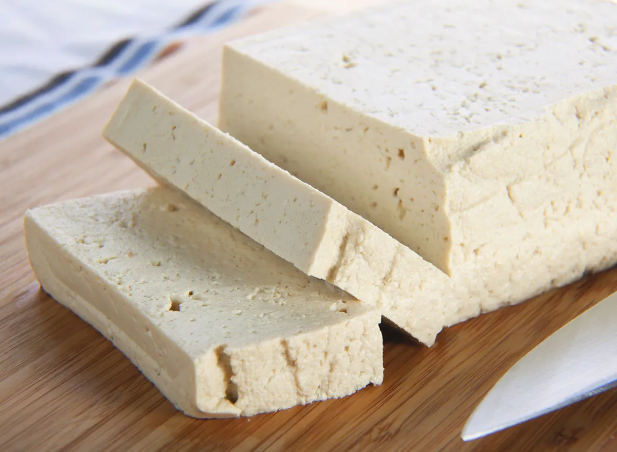 Sliced block of firm tofu - muscle building foods