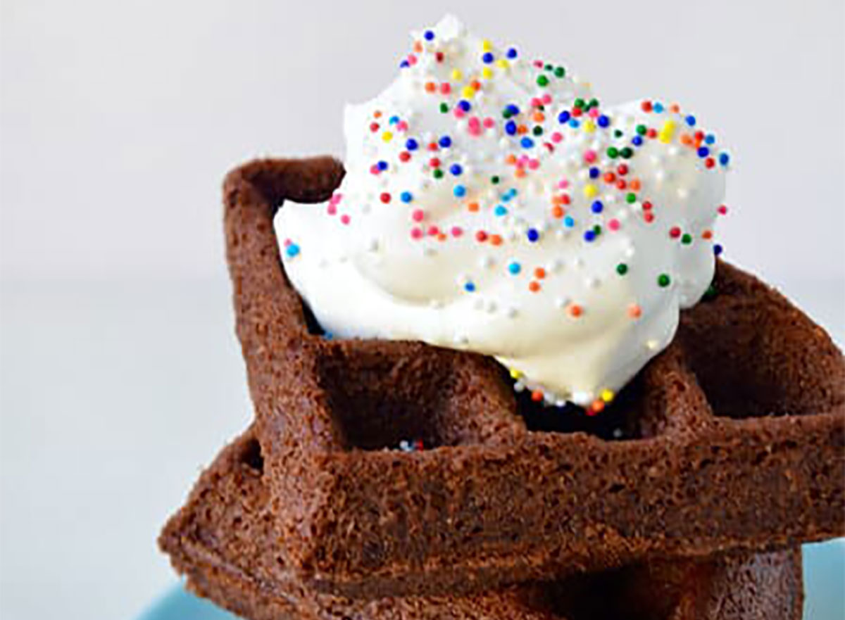 brownie waffles topped with ice cream and sprinkles