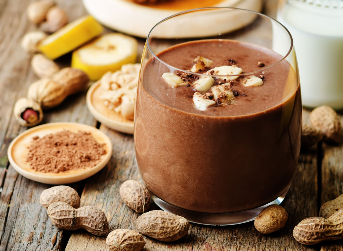 Protein smoothie with peanut butter and chocolate