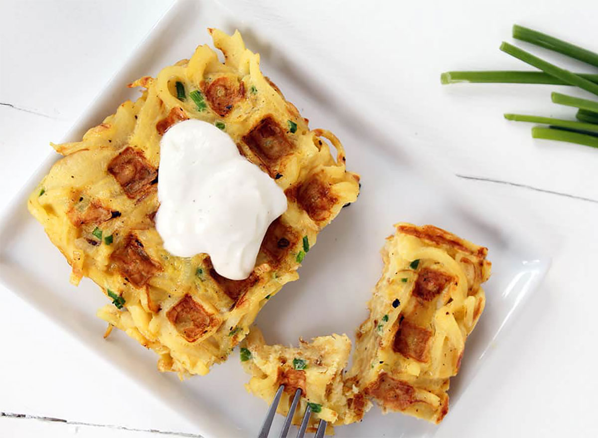 parsnip and chive waffle on plate