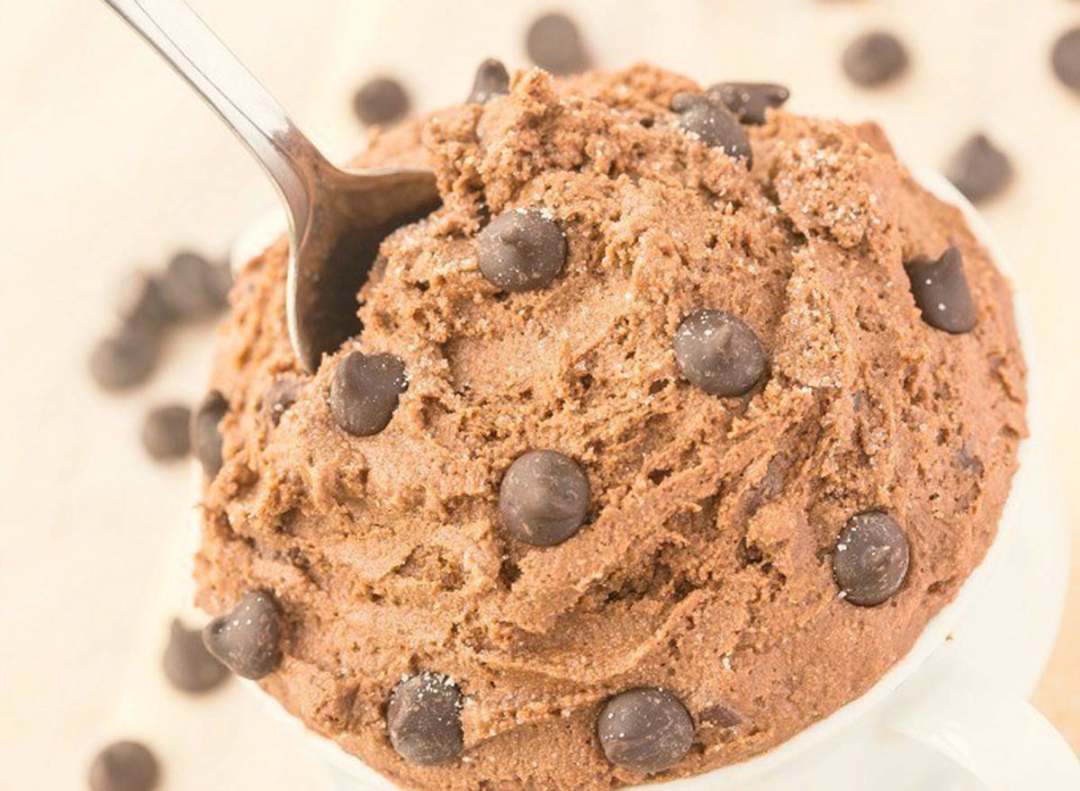 Brownie batter dip with protein powder.