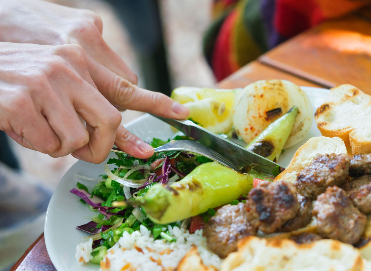 Eating mixed grill off large plate - always hungry reasons