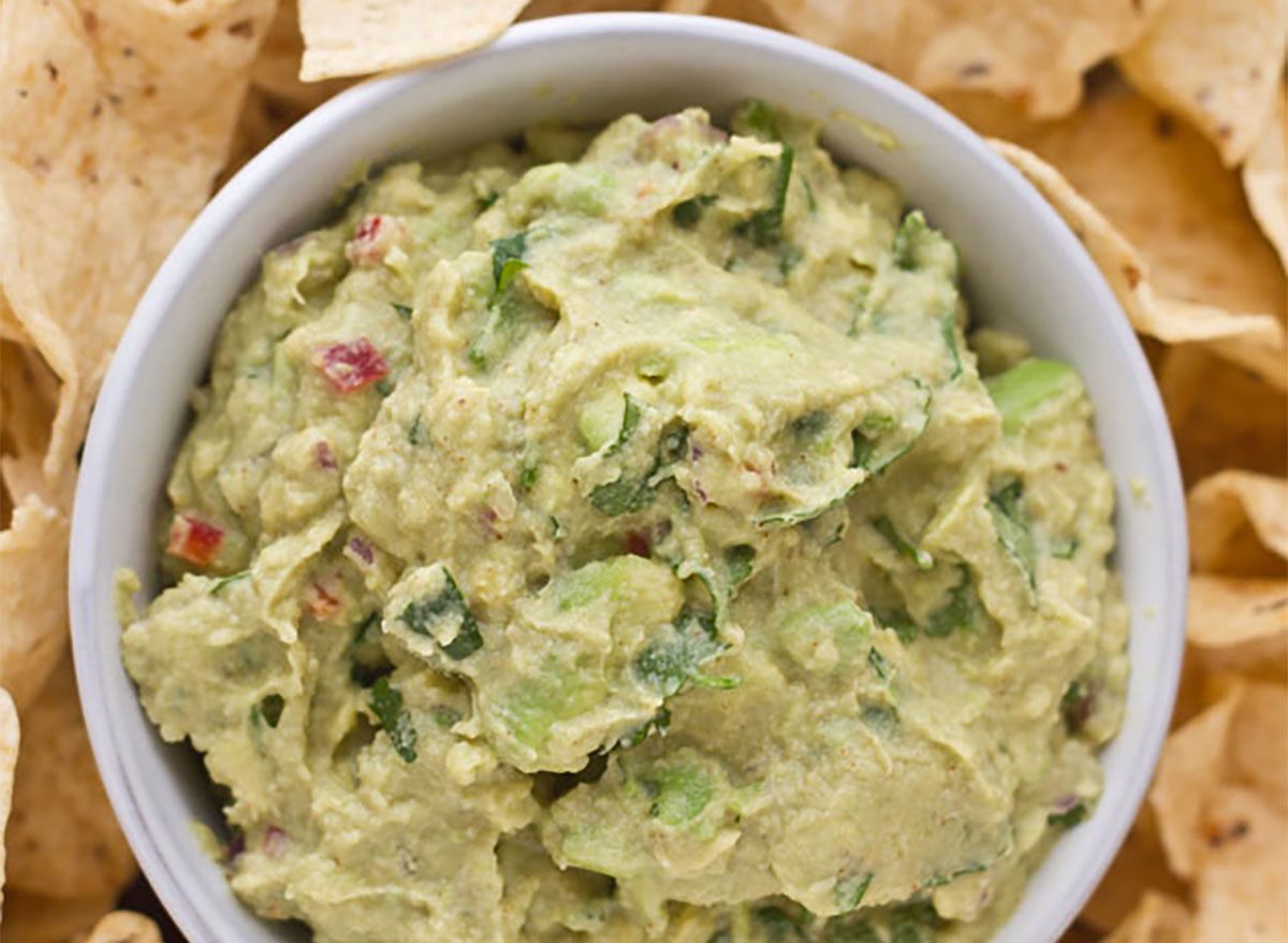 lighter avocado dip with chips