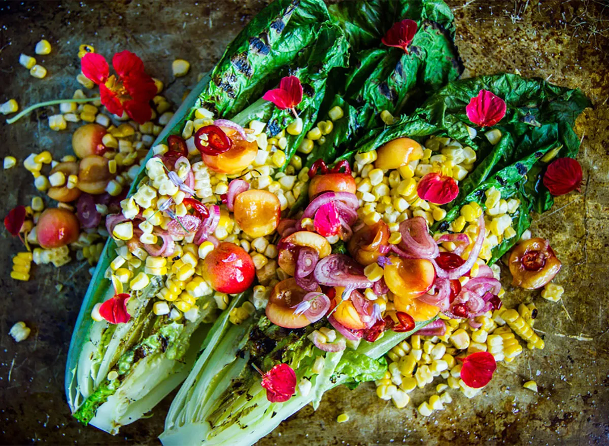 grilled romaine topped with corn