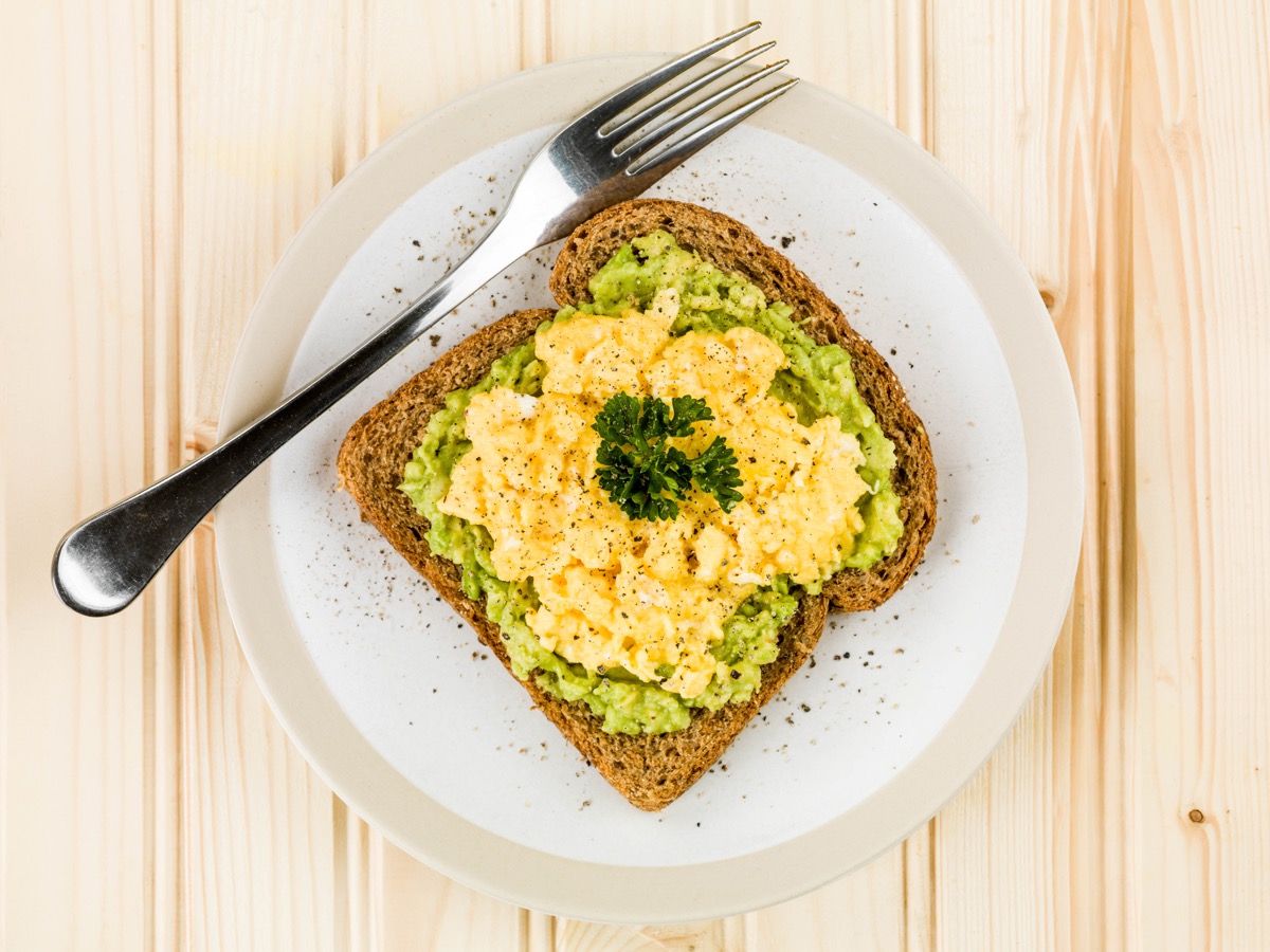 Scrambled eggs avocado toast