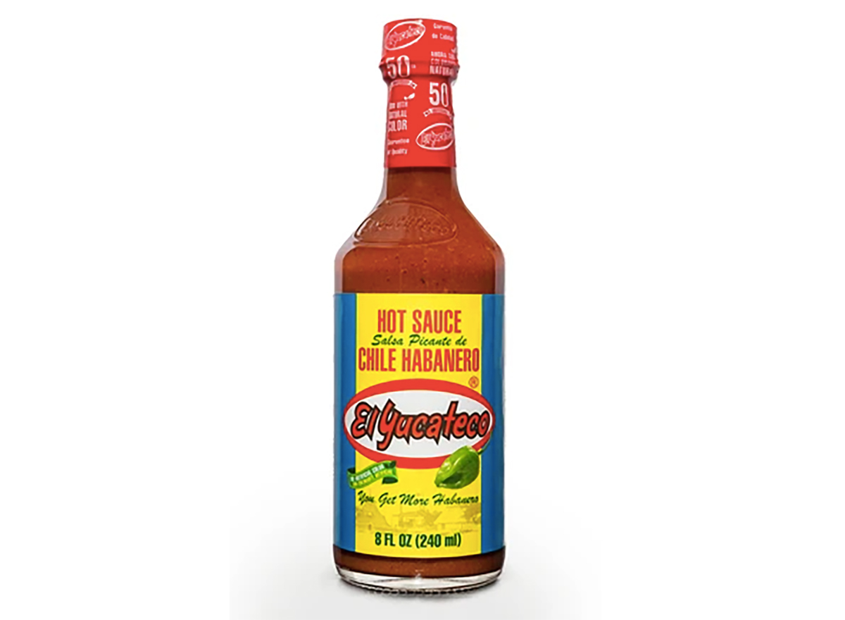 bottle of el yucateco red hot sauce