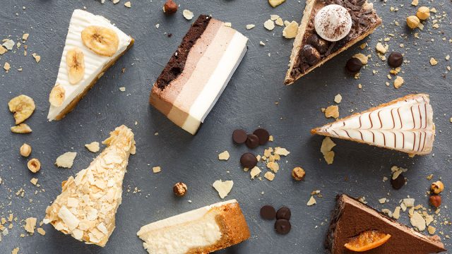 flavored cheesecake slices on serving board