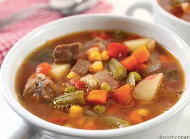 bowl of slow cooker beef soup