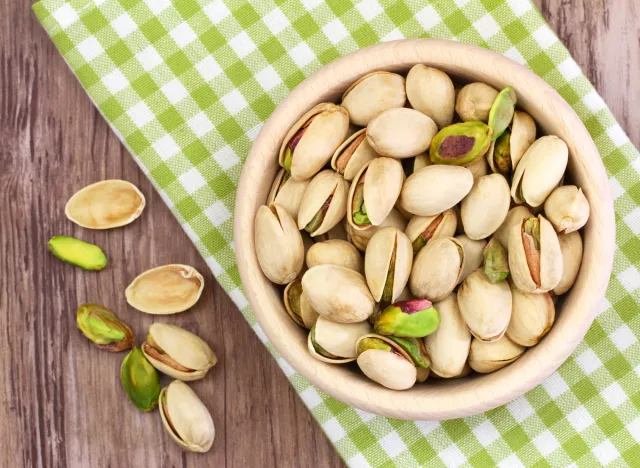 green pistachios checkered backround