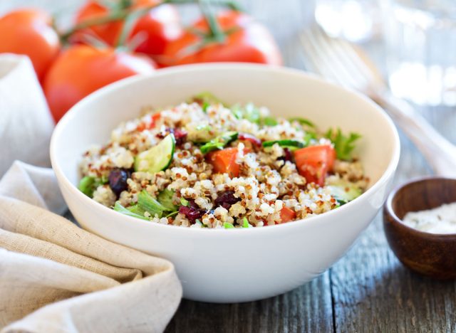 Quinoa greek salad tomato cucumber herbs