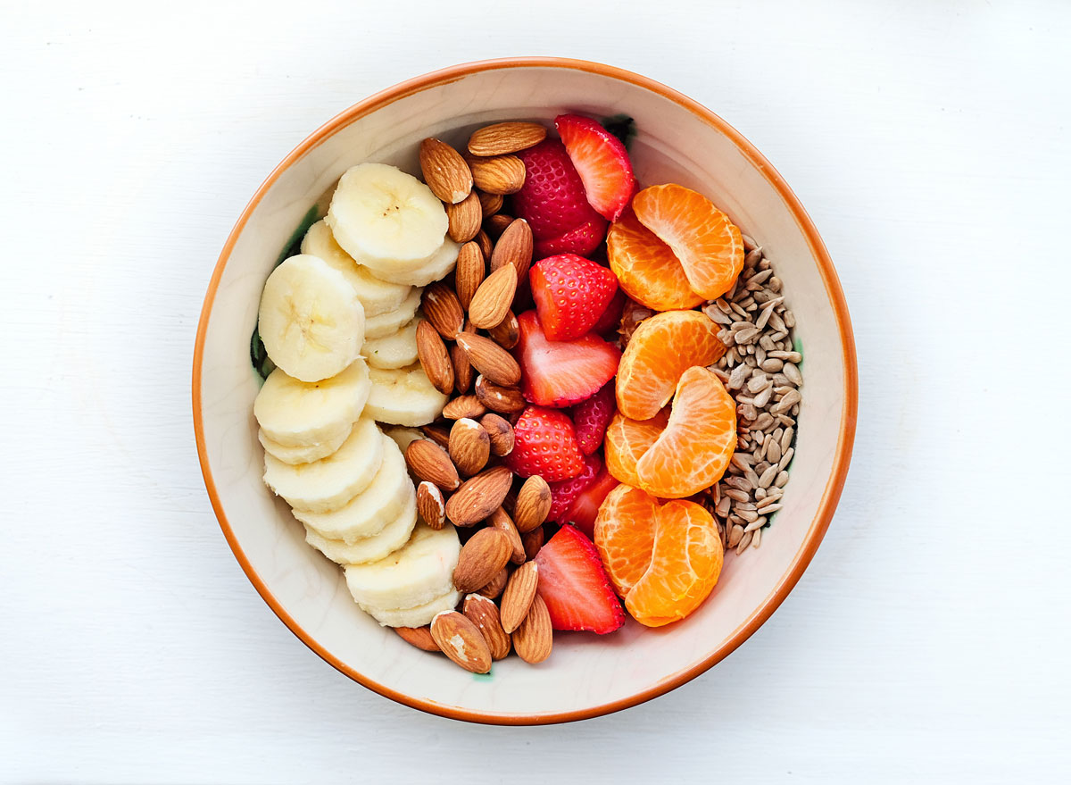 Fruit and nuts in snack bowl