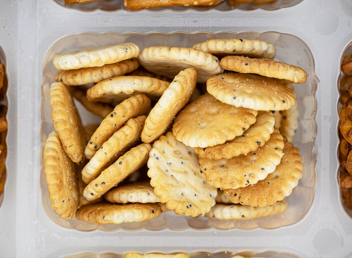 Portion crackers in plastic container