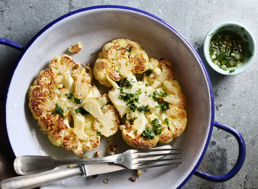 Roasted cauliflower with herb dressing