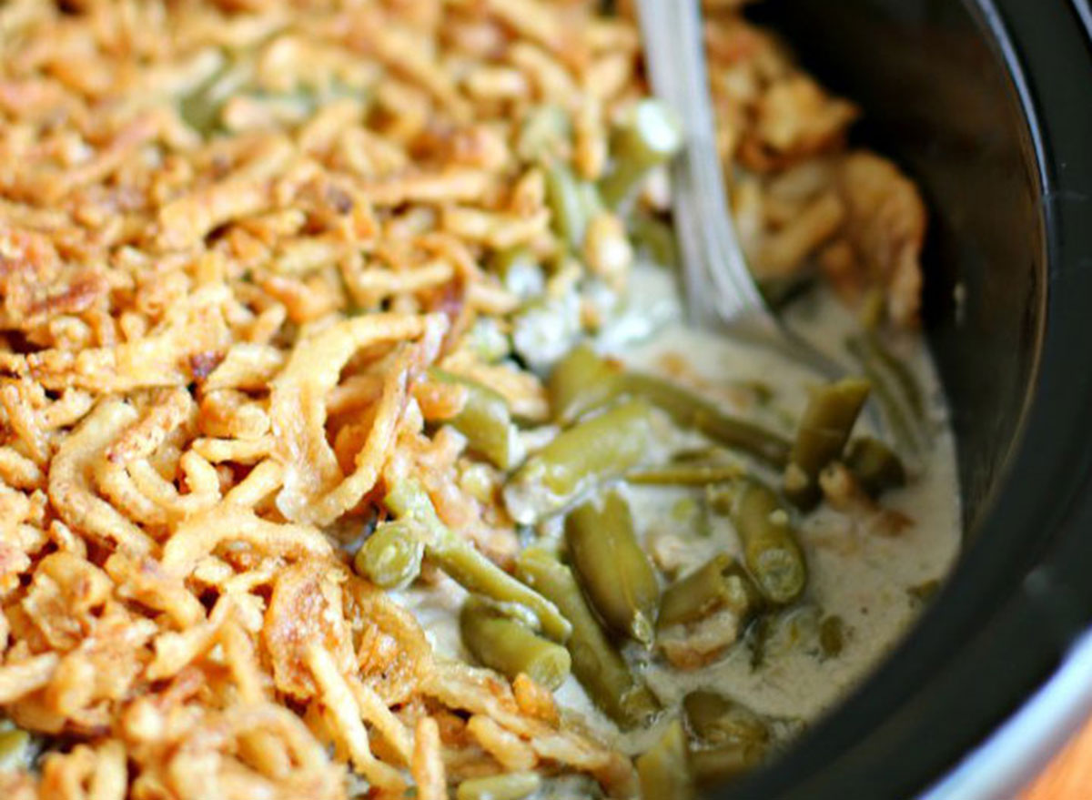 Green bean casserole in a slow cooker