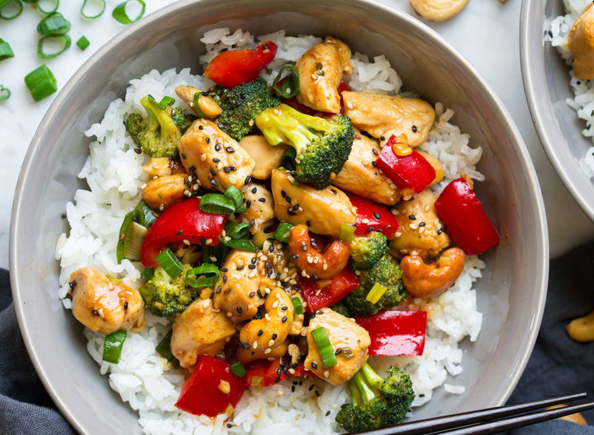 cashew chicken in a bowl