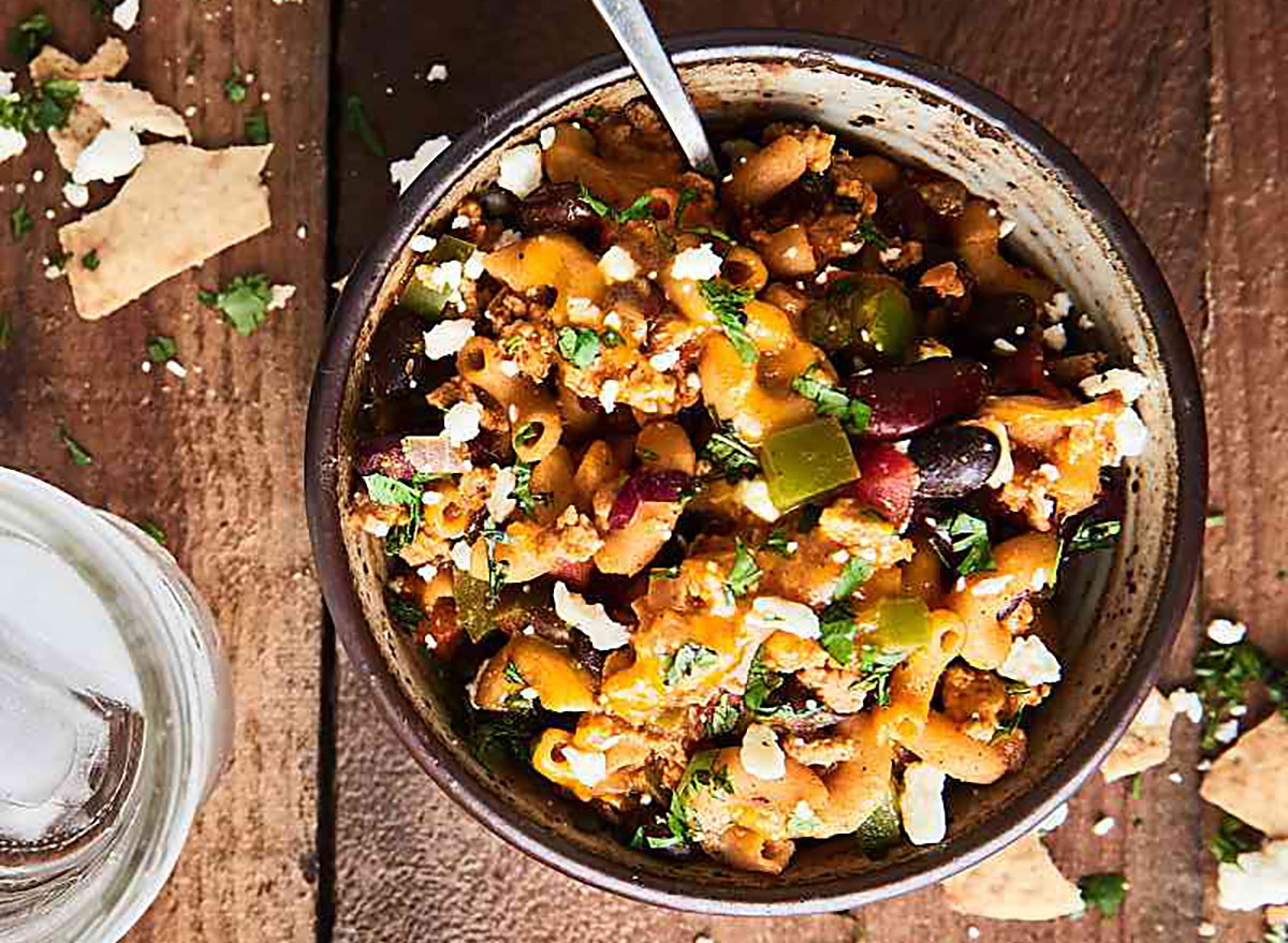 chicken chili mac in a bowl