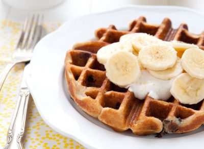 Waffle honey yogurt bananas