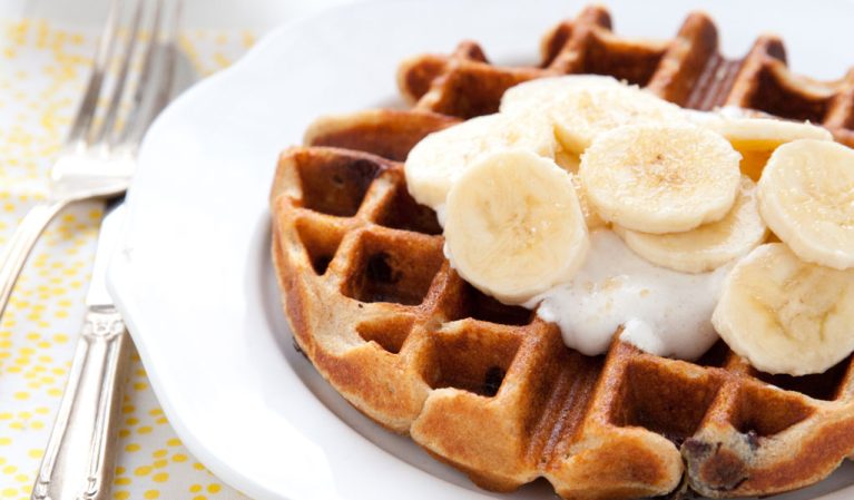 Waffle honey yogurt bananas