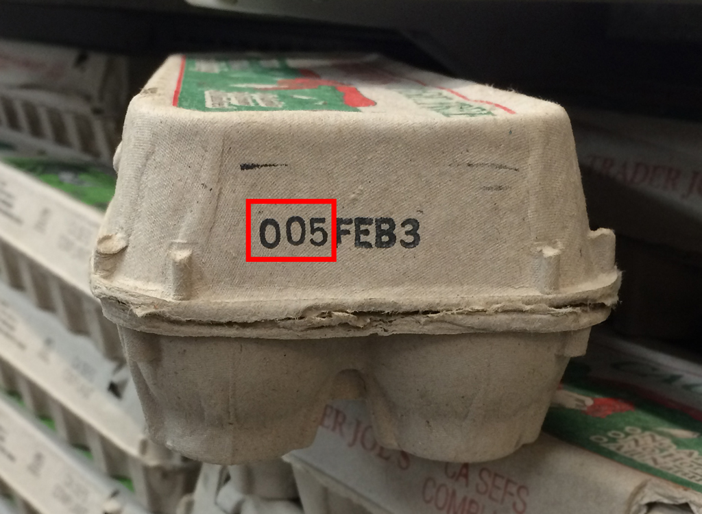 Code on egg carton for freshness and day of year