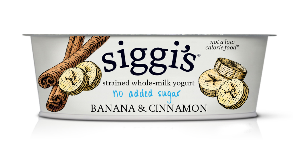 siggis no added sugar whole milk yogurt banana and cinnamon