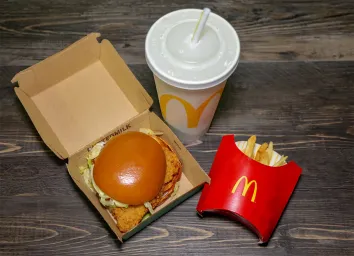 mcdonalds chicken sandwich with fries and drink
