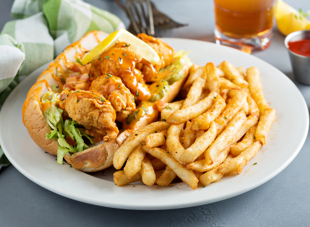 Po boy sandwich and french fries