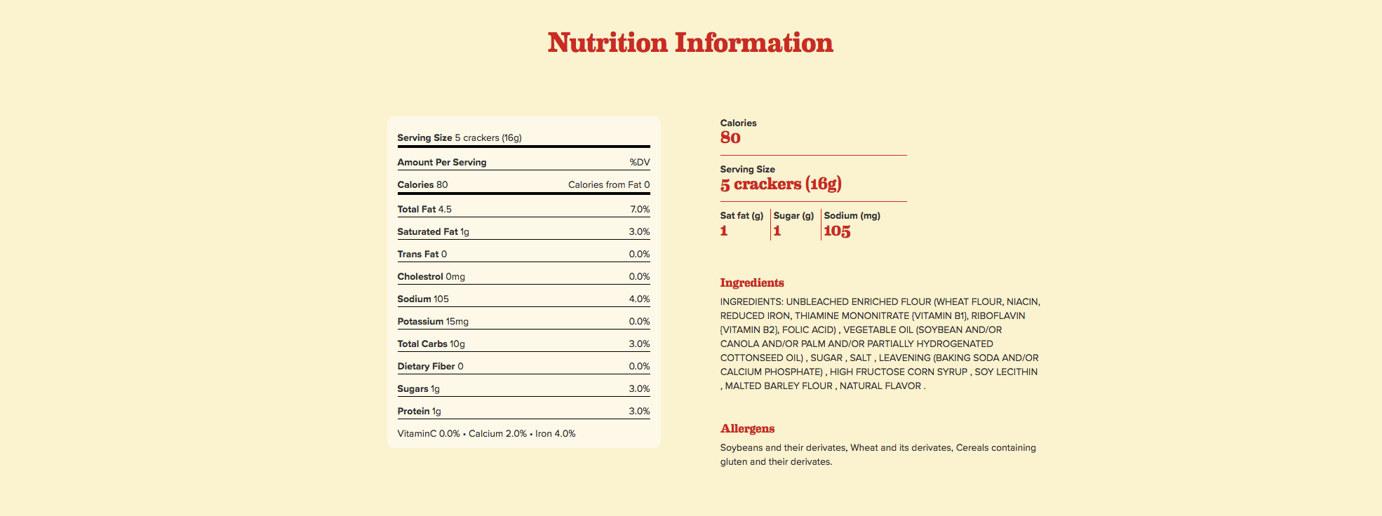 Ritz crackers nutrition label