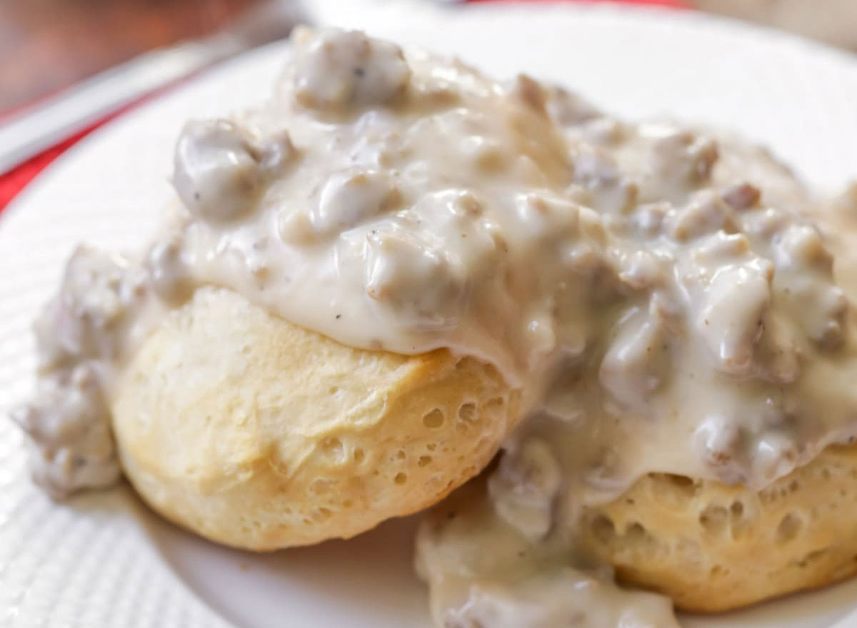 biscuits and gravy on plate