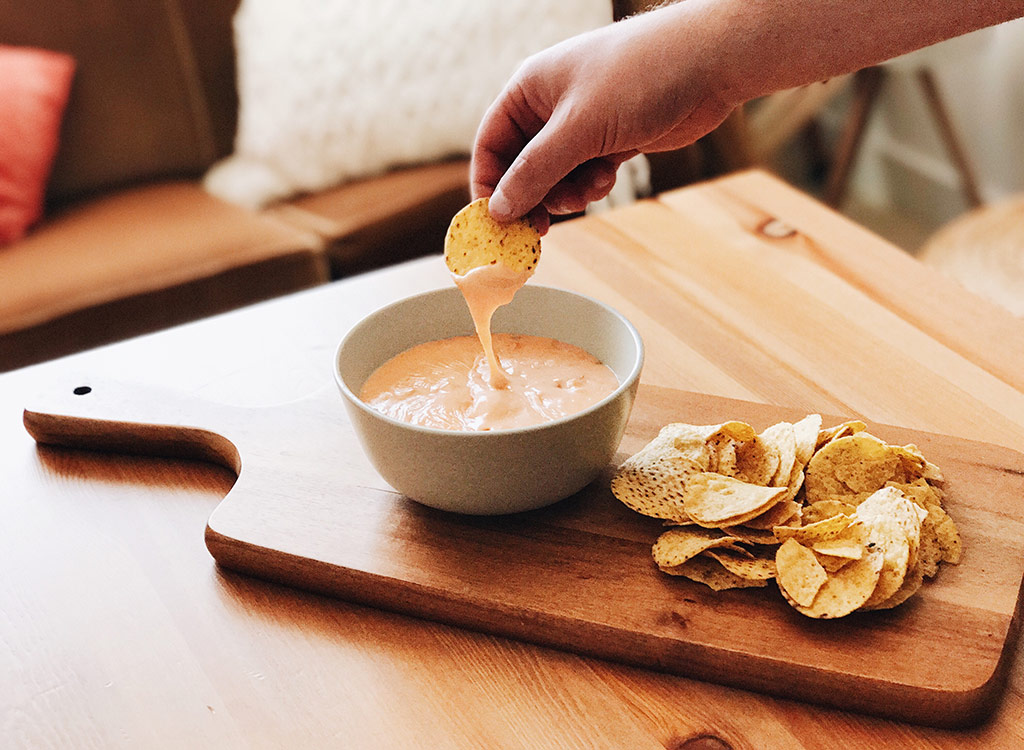 Cheese dip and tortilla chips