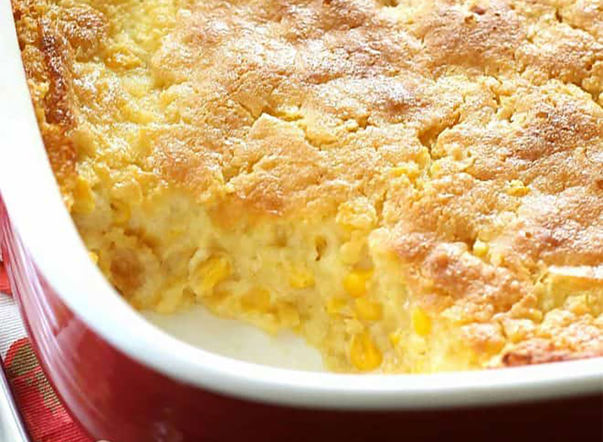 corn souffle in baking dish