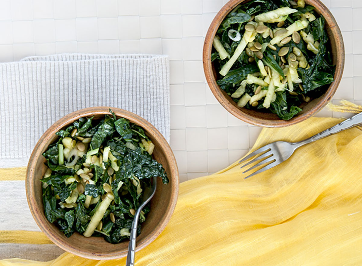 lemon mint pineapple kale salad in bowls