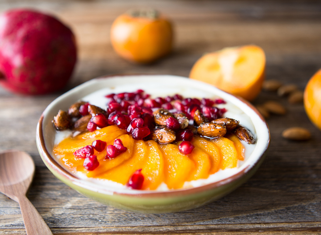 Persimmon pomegranate yogurt bowl