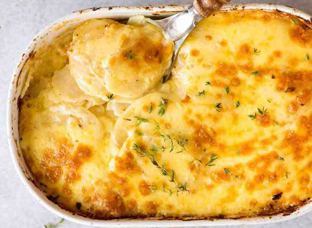 potatoes au gratin in baking dish